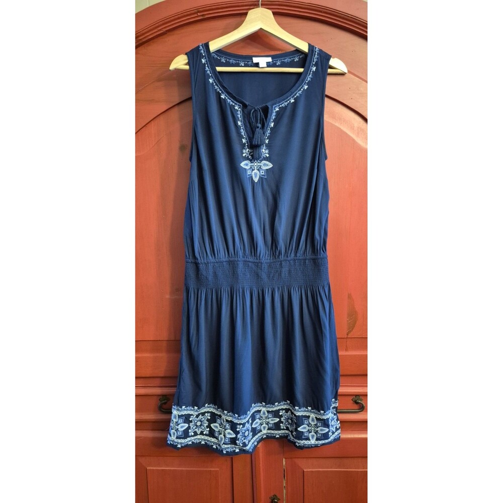J. Jill Navy Blue Sleeveless Dress with White Embroidery - Picture 2 of 5
